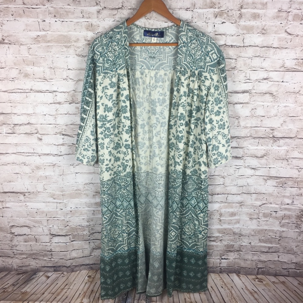 Francesca’s Blue Rain Long Kimono Duster Cardigan